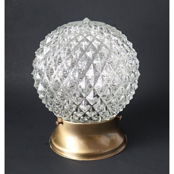 Vintage Clear Cut Glass Diamond Ceiling Light 6" Globe Retro - Picture 1 of 6